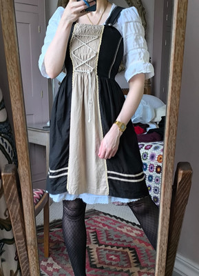 Trachten Vintage Dirndl Kleid Prärie schwarz beige bayrisch kurzes Kleid 8 Korsett