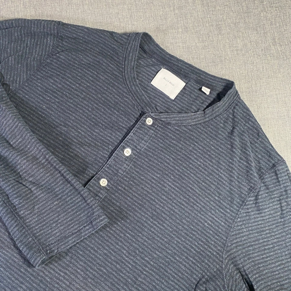 Camisa Henley Grande a Rayas Manga Larga Informal Billy Reid Para Hombres Foto 2 de 4