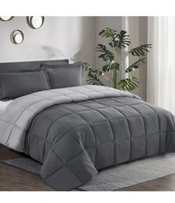 HIG 3pc Grey Reversible Coverless Duvet 200x200 10.5 Tog Double Set