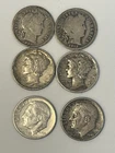 Lot Of 6 Barber Mercury Roosevelt Dime 90% Silver US Coin
