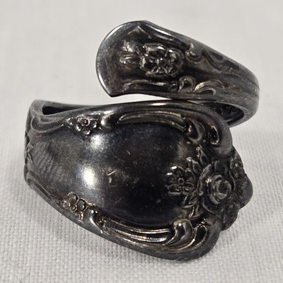 Vintage Wm A Rogers Spoon Ring Size 7 Silverplate Floral Flatware Jewelry Gift