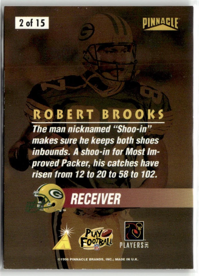 1996 Pinnacle #2 Robert Brooks On the Line - Image 2 of 2