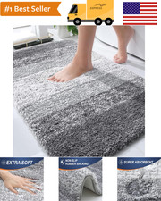 Bathroom Rug 30x20 Gray Microfiber Soft Absorbent Non Slip Washable Bath Mat