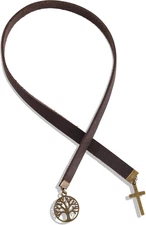 Handmade Retro Cross Tree of Life Bible Bookmark with Long Leather Straps