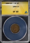 1894 1C Indian Head Cent ANACS VF 30