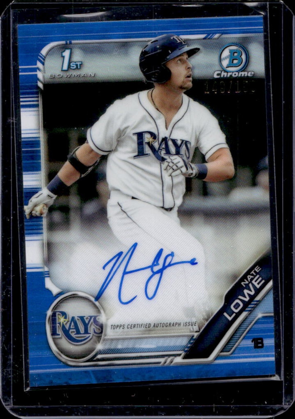 2019 Bowman Nate Lowe Chrome Auto 1st Blue Refractor Rookie RC #149/150