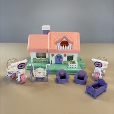 Vintage 1987 Fisher Price SMOOSHEES Lot Mini Plush Dolls Animals House Stable