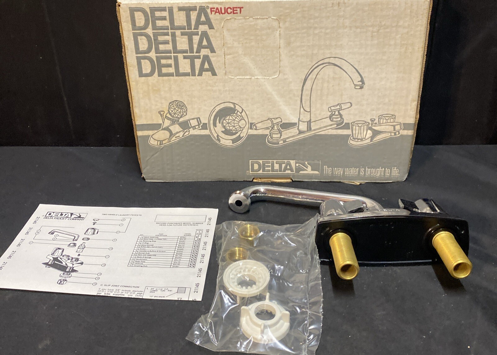 Laundry Faucet With Hose  Threads Chrome Delta 2121  Classic Double Handle NOS