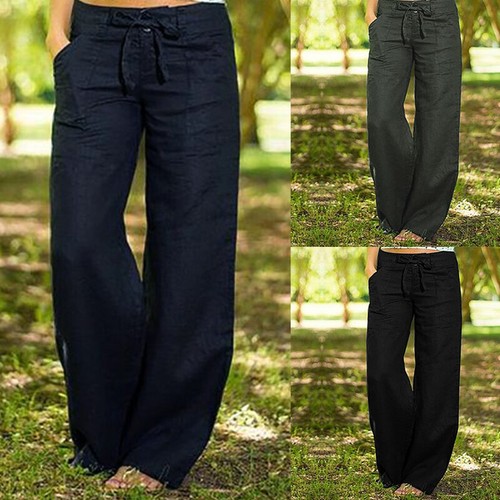 UK Womens Low Waist Wide Leg Trousers 
