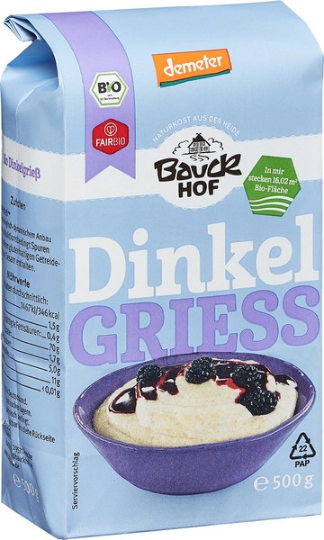 Bauck Bio Dinkel Vollgriess, (6X 500G) Sparpaket Vorrat Dinkelgrieß Grieß-image