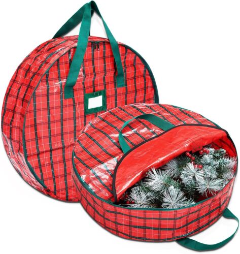 2 Pack 36" Heavy Duty Christmas Wreath Storage Bag, Tear Resistant, Zippered NEW
