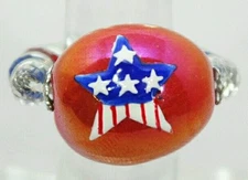 Flag Star Cocktail Ring  1" American Red Blue & White  Bead Stretch Band Gift