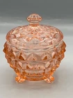 Vintage Jeannette Cube Pink Depression Glass Tri-footed Powder Jar & Lid  1930's