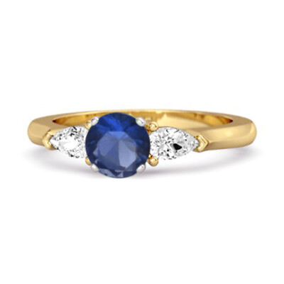 Blue Sapphire Gemstone 925 Sterling Silver Yellow Plated Love Women Ring