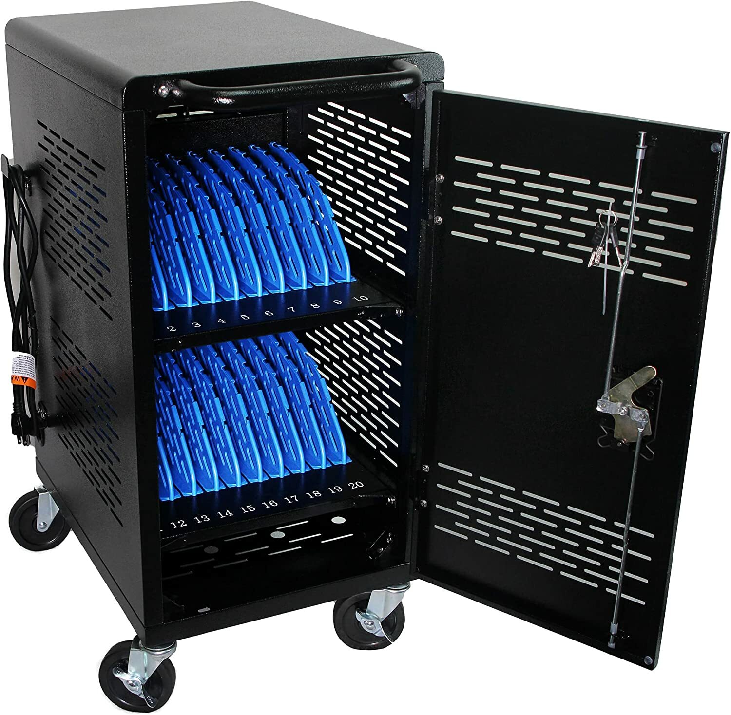 Fully Assembled 20 Device Charging Station Cart Secure Cable Management Black