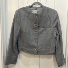 Vintage Miss Pendelton Gray Cropped Wool Blazer Round Neck 5 Button Close