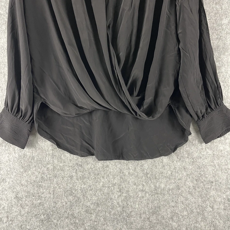 Blusa 7 For All Mankind mezcla de seda para mujer mediana negra drapeada cuello en V alta baja Foto 3 de 4