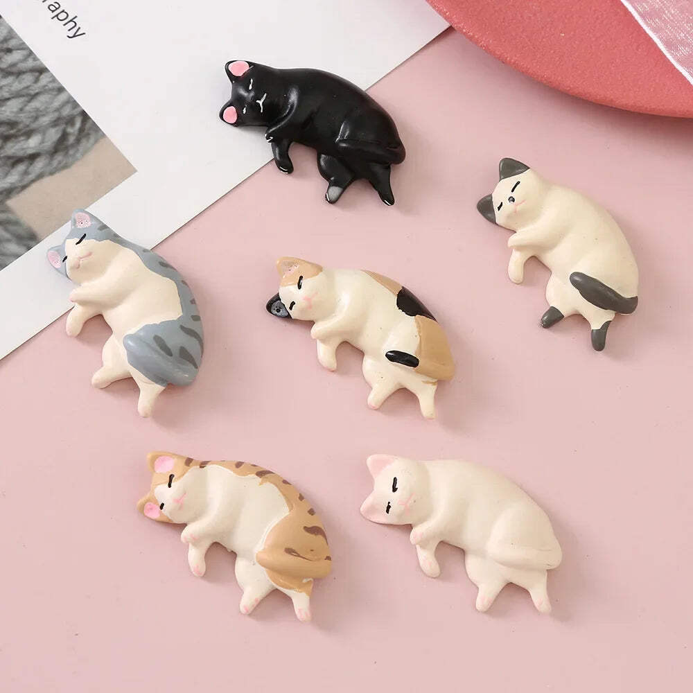 Mini figuras de gato durmiente de resina Kawaii 6 piezas cosas miniatura estatuas Dollho