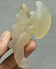 Ciondolo arma coltello testa di drago intaglio agata naturale cultura Hongshan Cina 8 cm