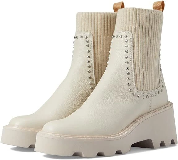 Dolce Vita Hoven Stud H2O Marfil Cuero Pull On Punta Redonda Gruesas Botas de Plataforma