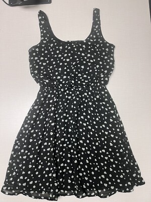 MIMI CHICA Fully Lined Chiffon Black Dress White Hearts Super Cute And Flowy  | eBay
