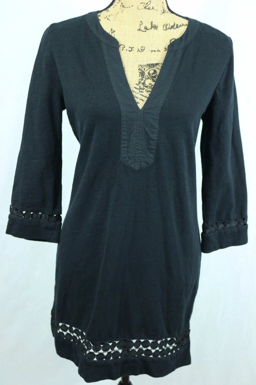 J. CREW 100% Cotton Dress Women's Small Lace Trimmed A-Line Solid Black