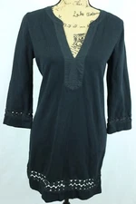 J. CREW 100% Cotton Dress Women's Small Lace Trimmed A-Line Solid Black