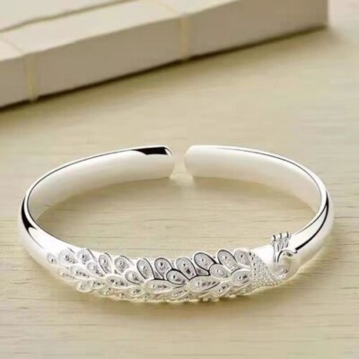 Pulsera De Plata 925 Moda De Mujer Brazalete Elegante Con Apertura De Pavo Real