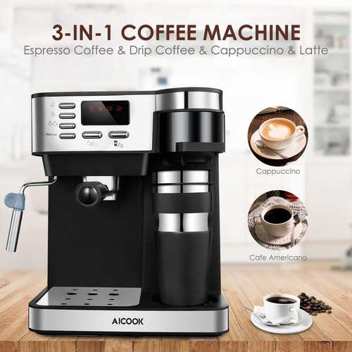 Aicook Cafetera Automática Multifuncion Espresso Goteo y Espumador 15 bares  NEW | eBay