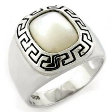 LOAS1108 - High-Polished 925 Sterling Silver Ring with Precious Stone Conch in