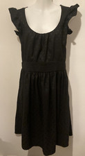 Y2K Lux @ Urban Outfitters Black Polka Dot Silk Tea Dress W Frill Sleeves M NWD