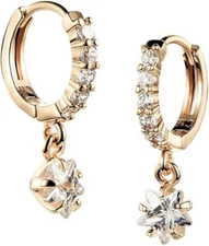 Aretes 14K Gold Flower Stud Pendientes Joyeria Fina Prenda de Moda De Oro Mujer.