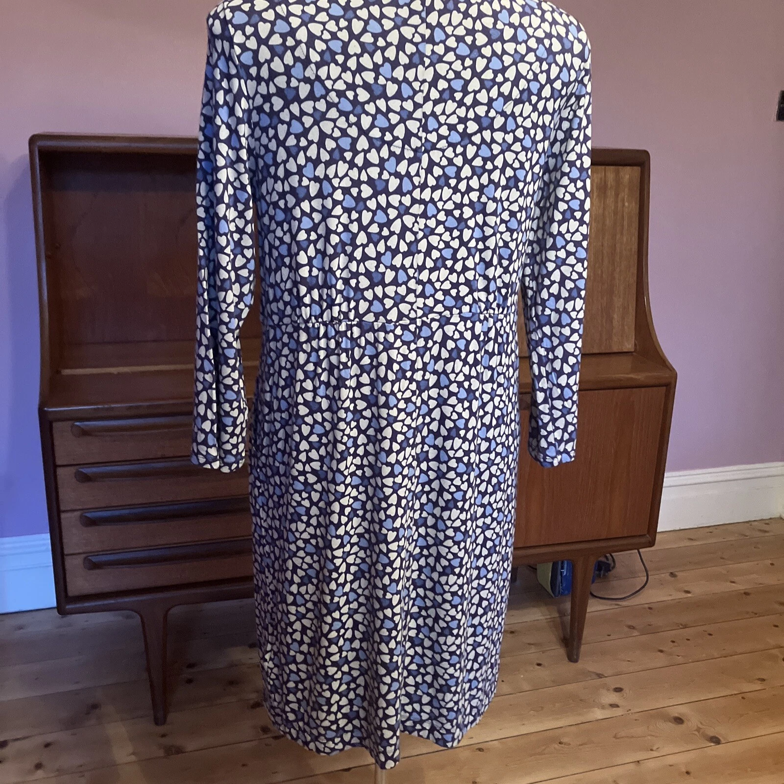 VALENTINO WHITE STUFF Vestito donna Petite Jersey Cambio Tasche Stampa Cuore Tg UK 12P