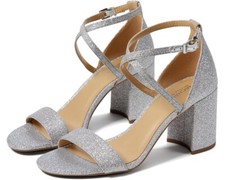 Michael Kors Sophie Flex Sandals Women's 6 Silver Ankle Strap Block Heel KHD2314