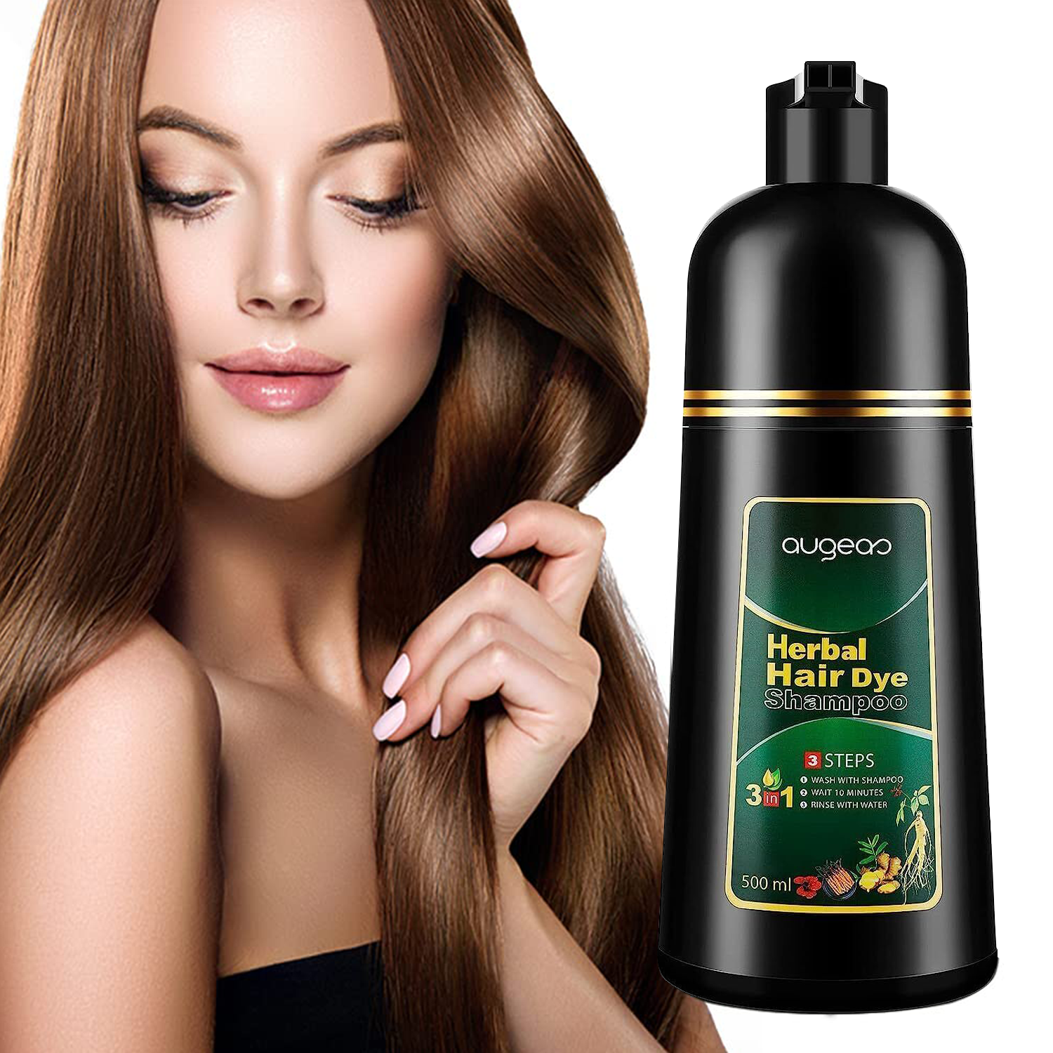 Hair Dye Color Shampoo for Hair Instant Herbal for Women and Men 500ML 3 in 1-image