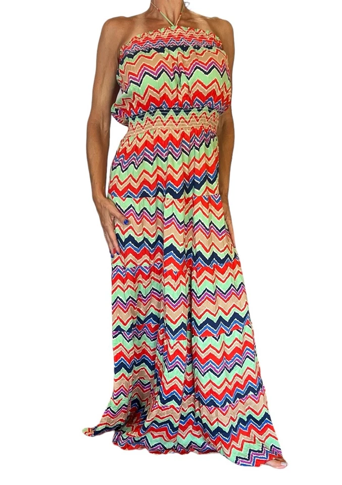 T СУМКИ LOS ANGELES ЖЕНЩИН МАКСИ ПЛАТЬЕ С БРЕТЕЛЬЮ ЧЕРЕЗ ШЕЮ БЕЗ БРЕТЕЛЕК МУЛЬТИ ШЕВРОН ЗИГЗАГ L - Изображение 3 из 4