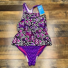 Speedo No Wedgie Worry 2 Piece Swimsuit Girls 16 Purple Stretch New