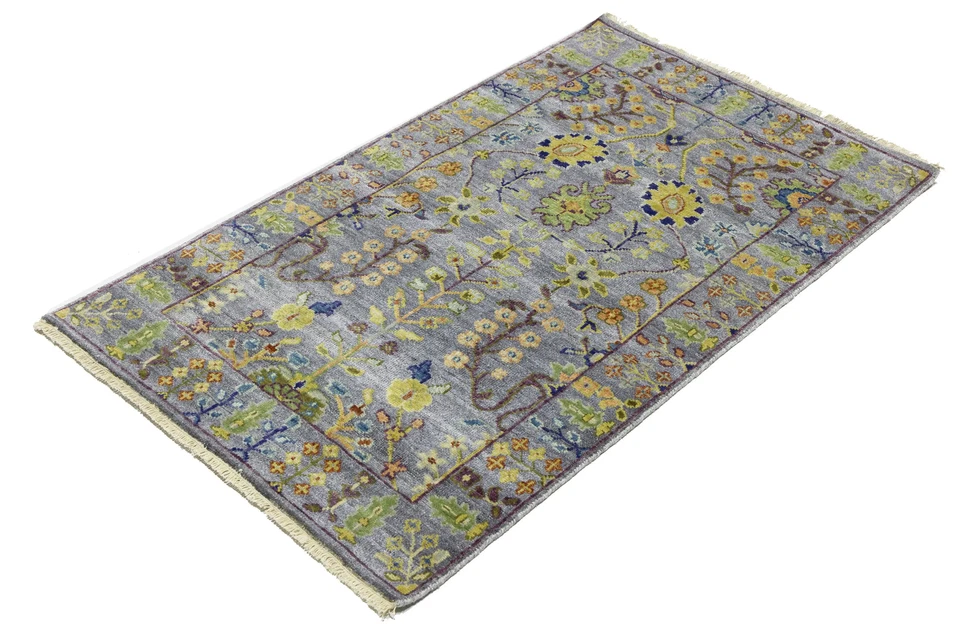 Alfombra de lana floral plateada hecha a mano Osh Chobi alfombra oriental decoración de granja 3X5 pies Foto 3 de 4