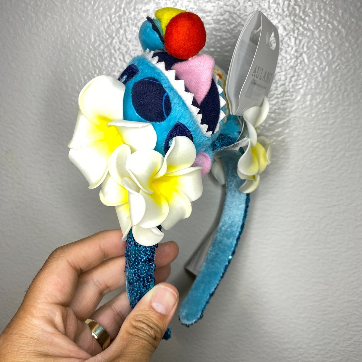 Disney Aulani Resort Lilo & Stitch Plumeria Blue Sequin Ears Headband Hawaii New Disney Aulani Resort Lilo & Stitch Plumeria Blue Sequin Ears  main image 3