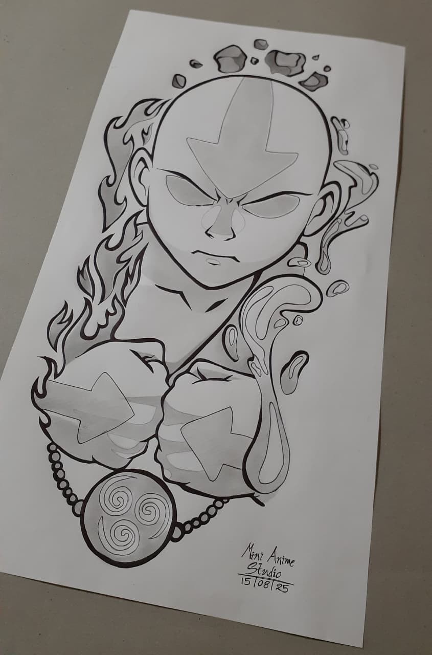 Unique Hand Drawn Tattoo style 'Aang - Avatar the Last Airbender' Artwork