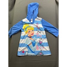Disney Princess Cinderella Blue Fleece Hooded Nightgown Girl SZ 4 My Time Shine