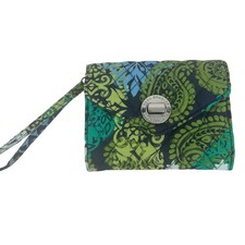 Vera Bradley Wristlet Wallet Green Blue Turn Lock Quilted Your Turn Smartphone
