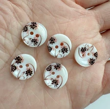 10PC White Floral Resin Shirt Button 2 Hole Flat Back Buttons 11mm