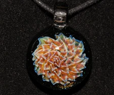 Dahlia Pendant Handblown Glass – Layered Floral Art Wispy Rainbow Plant Leaves