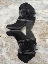 Not Rated Midas Embellished Block Heels Ankle Boots Suede Black Size 6.5 Boho
