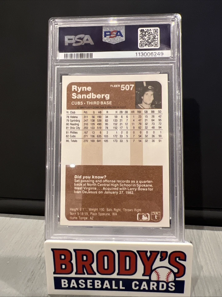 Fleer Ryne Sandberg 1983 #507 (RC) PSA 9 como nuevo Foto 2 de 2