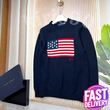 Polo Ralph Lauren American Flag Sweater USA Knit Navy Blue Women's Large Bid