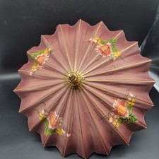 Vintage Hand Painted Parasol Umbrella Decorative Asian Style Floral 17" Wide