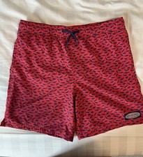 Boys Vineyard Vines Chappy Swim Trunks M 12-14 Red Blue Shark Pattern