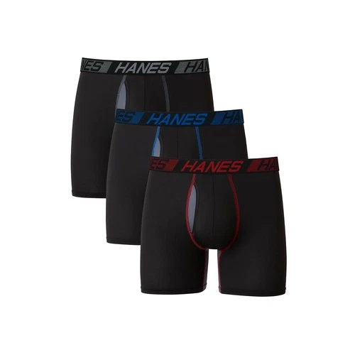 Men's Hanes Black Boxer Briefs X-Large Regular Fit Total Support Underwear